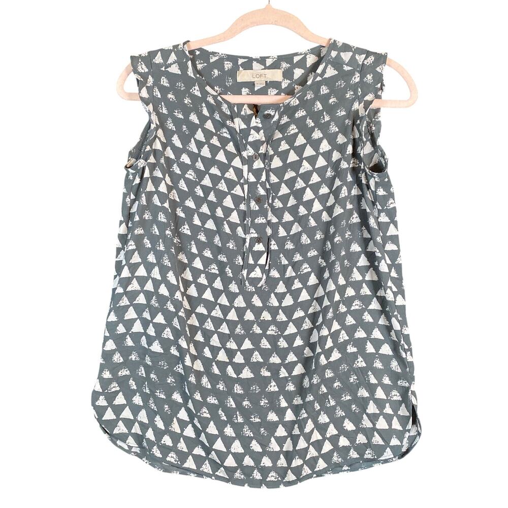 Ann Taylor LOFT Womens Blouse Gray White V Neck Sleeveless Stretch XS